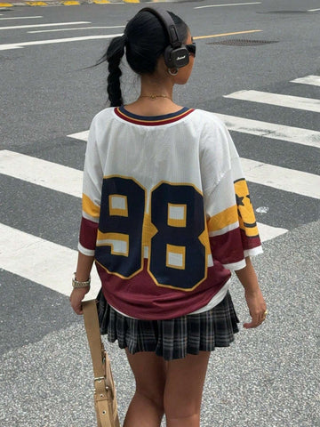 Women's New Letter & Number Print Sweatshirt, Suitable For Watching And Back-To-School