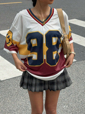 Women's New Letter & Number Print Sweatshirt, Suitable For Watching And Back-To-School