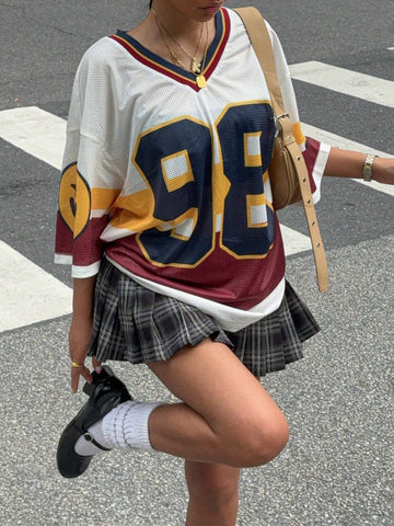 Women's New Letter & Number Print Sweatshirt, Suitable For Watching And Back-To-School