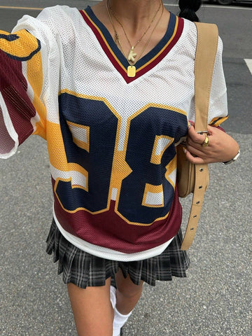 Women's New Letter & Number Print Sweatshirt, Suitable For Watching And Back-To-School