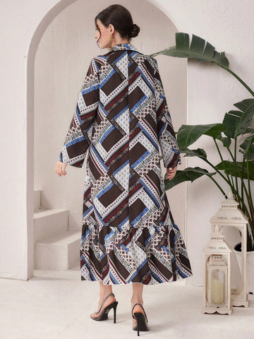 All-Over Floral Print Ruffle Hem Casual Dress