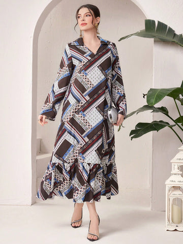 All-Over Floral Print Ruffle Hem Casual Dress