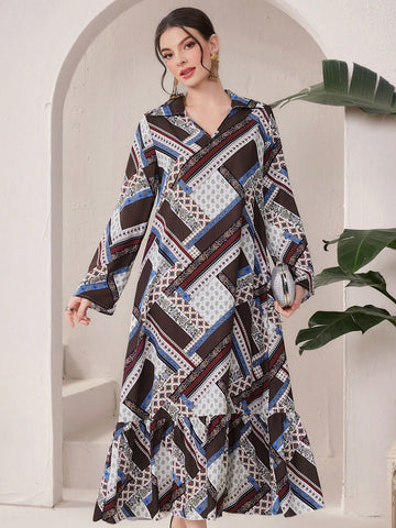 All-Over Floral Print Ruffle Hem Casual Dress