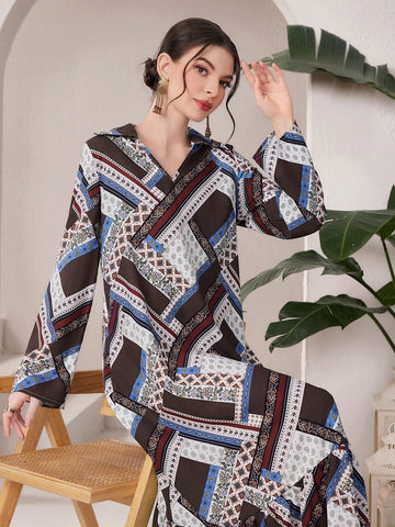 All-Over Floral Print Ruffle Hem Casual Dress