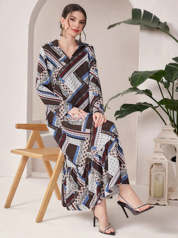 All-Over Floral Print Ruffle Hem Casual Dress