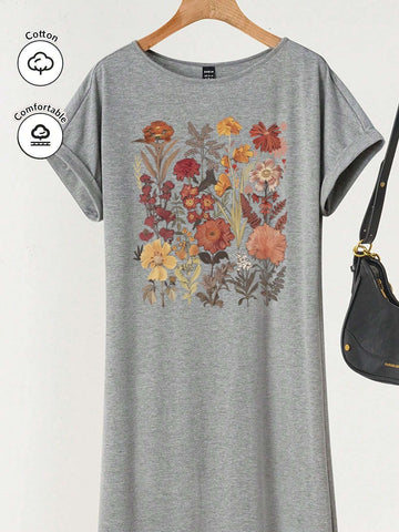 Casual Loose Fit Short Sleeves Floral Pattern Maxi Dress