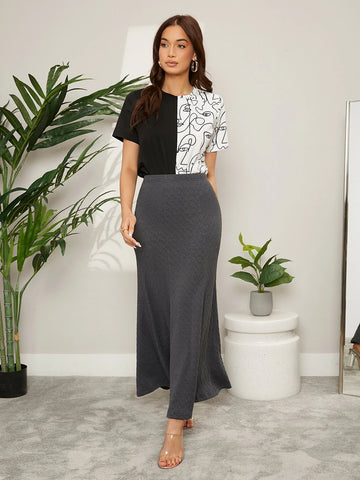 Mulvari Elastic Waist Mermaid Hem Skirt