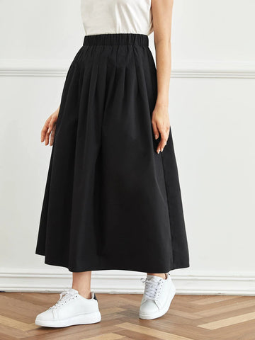 Mulvari Elastic Waist Solid Flare Skirt