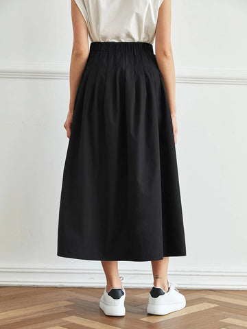 Mulvari Elastic Waist Solid Flare Skirt