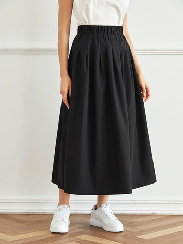 Mulvari Elastic Waist Solid Flare Skirt