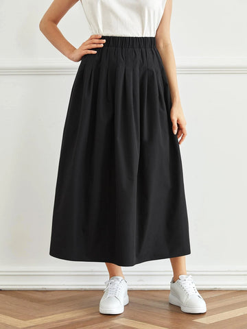 Mulvari Elastic Waist Solid Flare Skirt