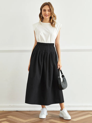 Mulvari Elastic Waist Solid Flare Skirt