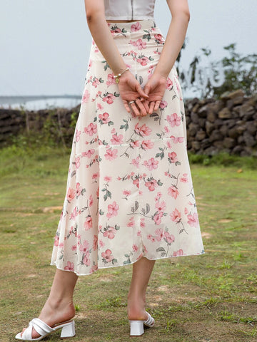 Mulvari Floral Print High Waist Skirt