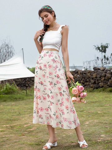 Mulvari Floral Print High Waist Skirt