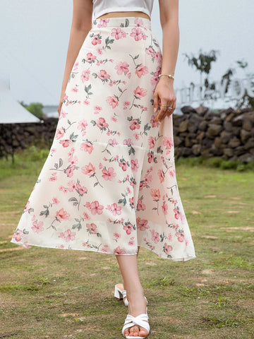 Mulvari Floral Print High Waist Skirt