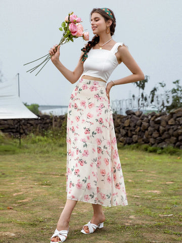 Mulvari Floral Print High Waist Skirt