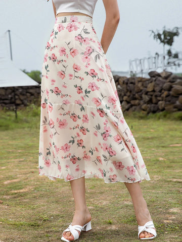 Mulvari Floral Print High Waist Skirt