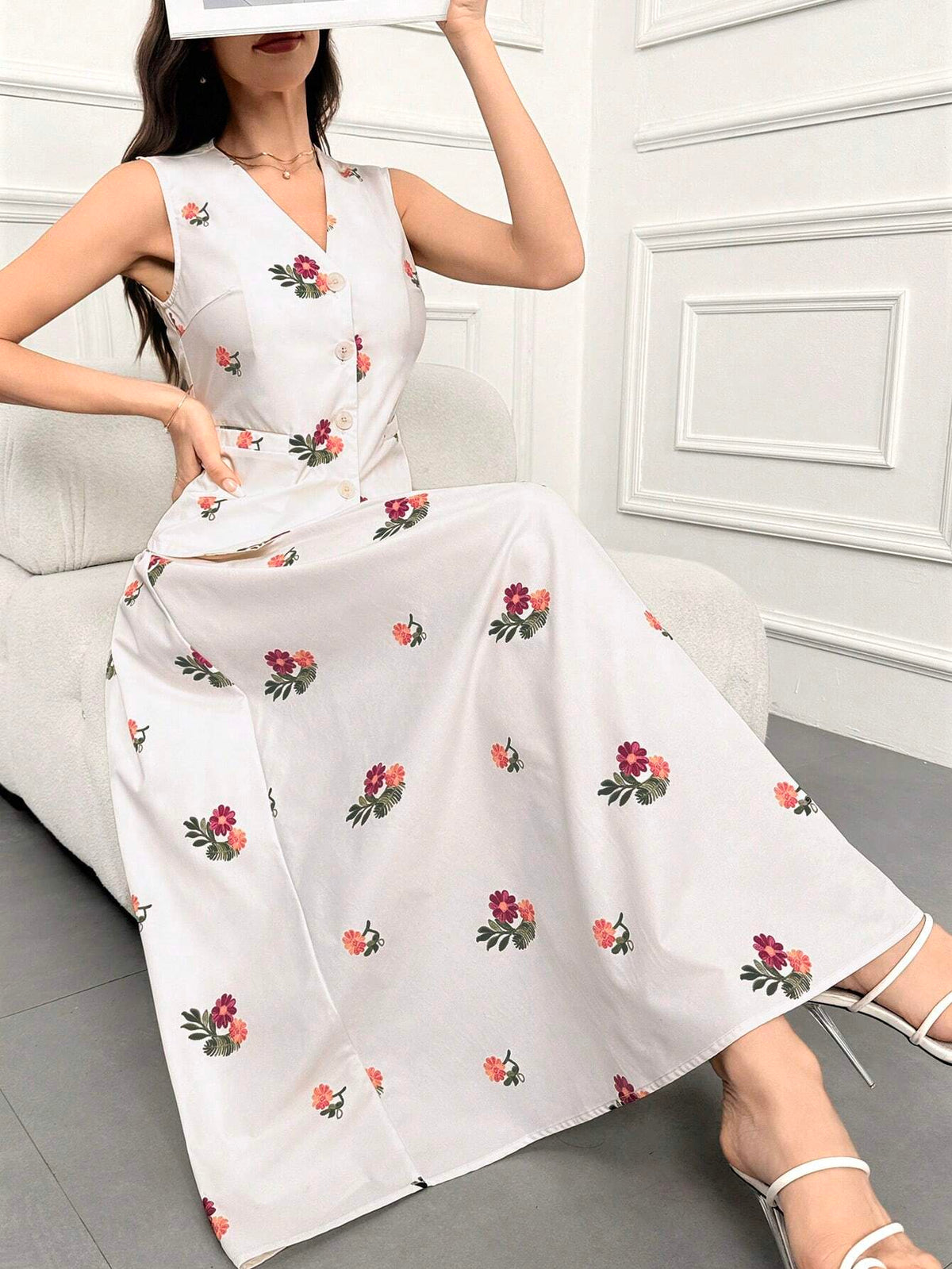 Floral Print Tank Top & Skirt For Summer