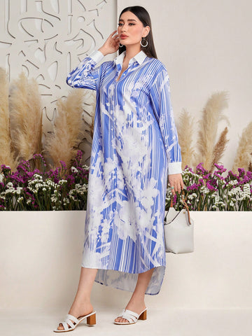 Floral Printed Button Front Loose Fit Dress