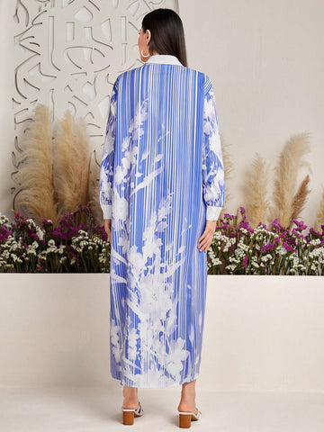 Floral Printed Button Front Loose Fit Dress