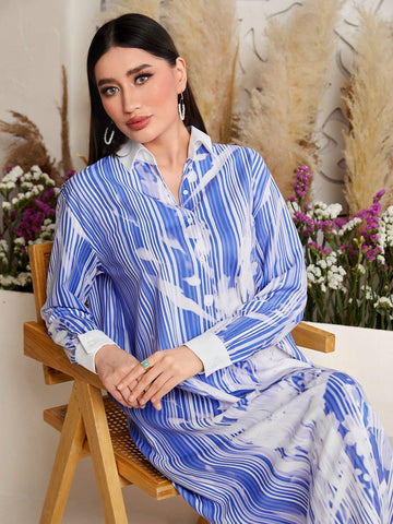 Floral Printed Button Front Loose Fit Dress