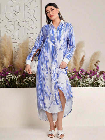 Floral Printed Button Front Loose Fit Dress