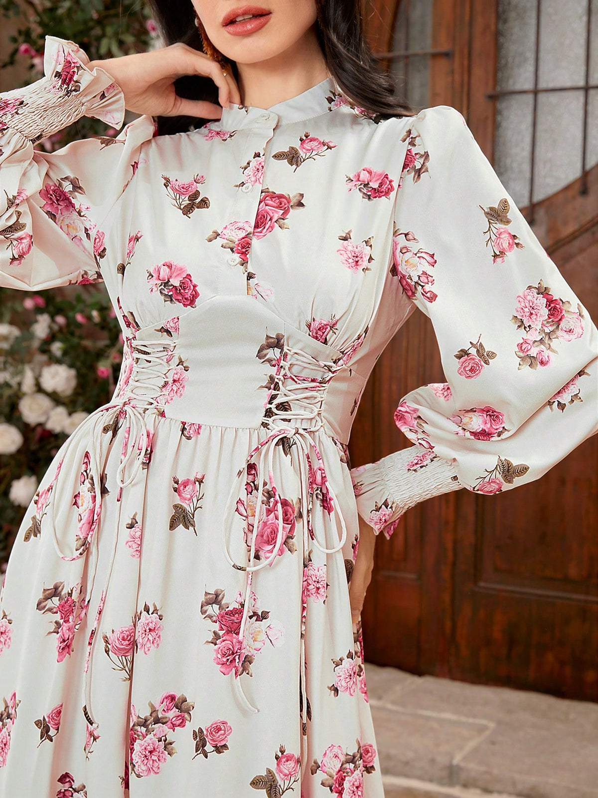 Floral Printed Shirt Dress With Front Tie For Women