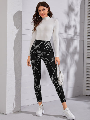 Mulvari High Waist Line Print Leggings
