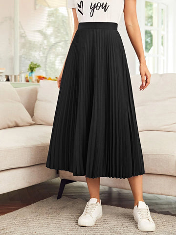 Mulvari High Waist Solid Pleated Skirt