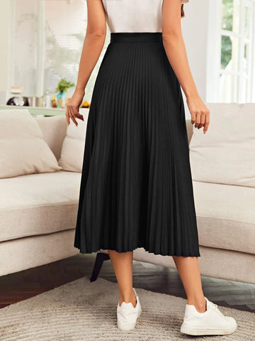 Mulvari High Waist Solid Pleated Skirt
