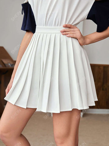 Mulvari High Waist Solid Pleated Skirt