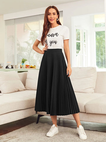 Mulvari High Waist Solid Pleated Skirt