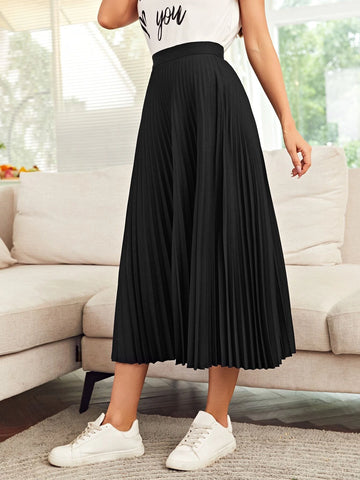 Mulvari High Waist Solid Pleated Skirt