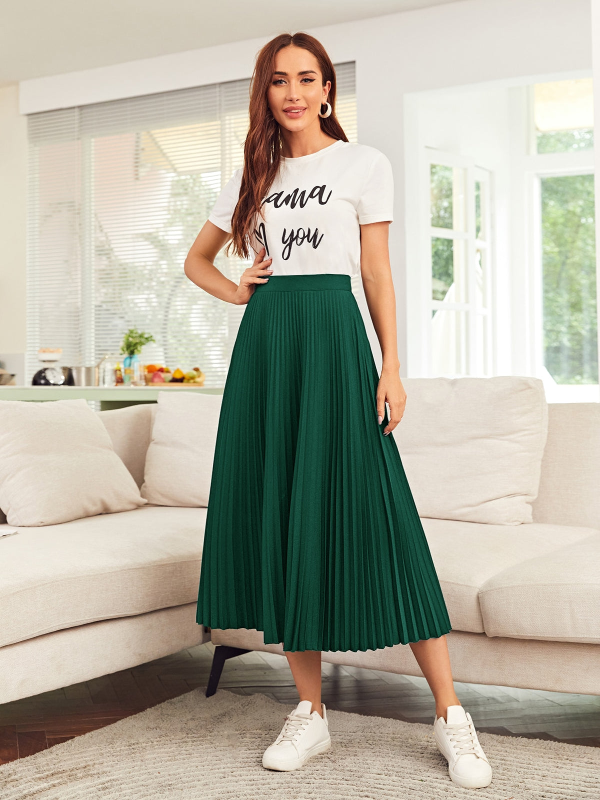 Mulvari High Waist Solid Pleated Skirt