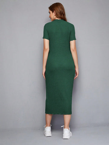 Knit Sunflower Embroidered Lettuce Hem Dress
