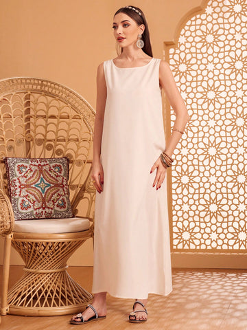 Ladies' Embroidered Collar Long Robe And Sleeveless Dress Two-Piece Set