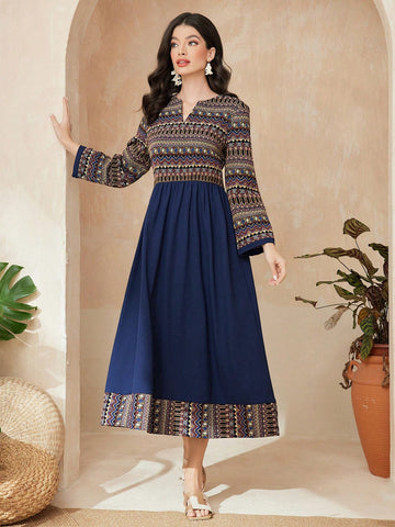 Mulvari Ladies' Geometric Printed Long Sleeve Dress