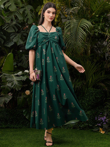 Ladies' Mini Floral Print Puff Sleeve Dress