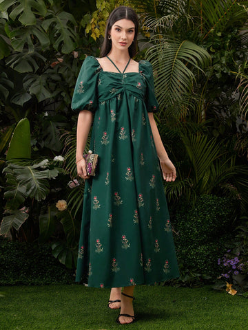 Ladies' Mini Floral Print Puff Sleeve Dress
