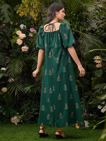 Ladies' Mini Floral Print Puff Sleeve Dress