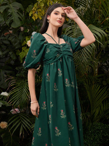 Ladies' Mini Floral Print Puff Sleeve Dress