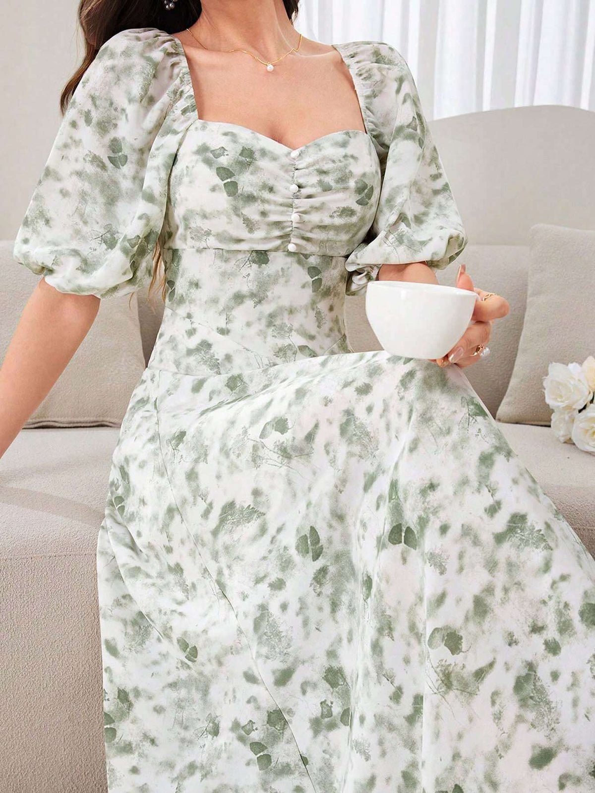 Ladies' Random Printed Ruffle Design Dress