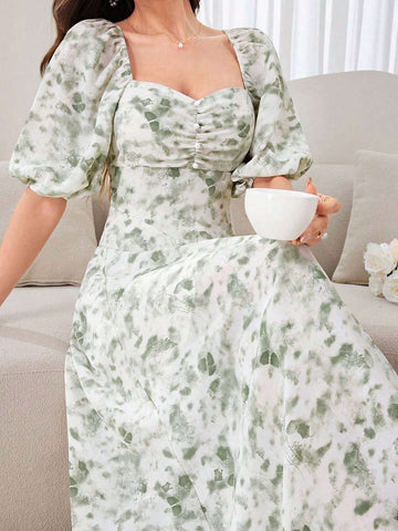 Ladies' Random Printed Ruffle Design Dress