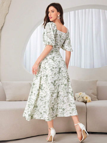 Ladies' Random Printed Ruffle Design Dress
