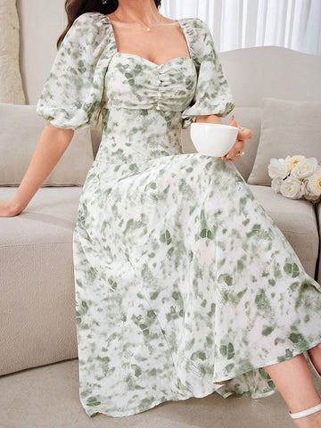 Ladies' Random Printed Ruffle Design Dress