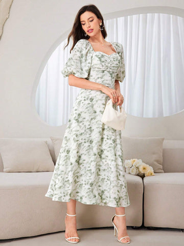 Ladies' Random Printed Ruffle Design Dress