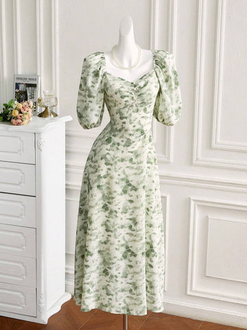 Ladies' Random Printed Ruffle Design Dress