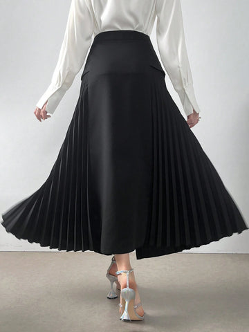 Mulvari Ladies' Single-Breasted Pleated A-Line Skirt For Daily Wear