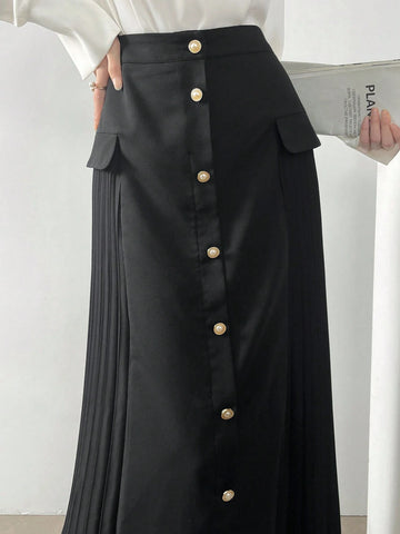 Mulvari Ladies' Single-Breasted Pleated A-Line Skirt For Daily Wear
