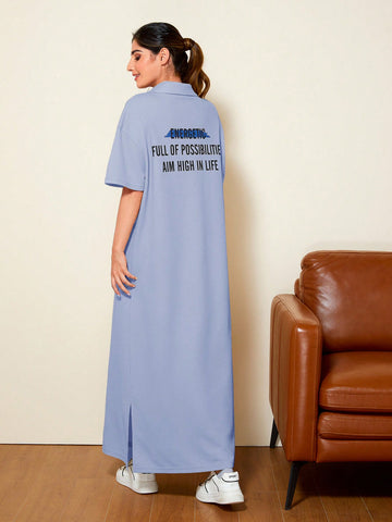 Ladies' Slogan Print V-Neckline Dress